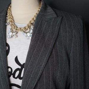 ann tjian for kenar Jackets & Coats - Grey Pinstripe Women's Blazer ann tjian for kenar Jackets & Coats - Grey Pinstripe Women's Blazer